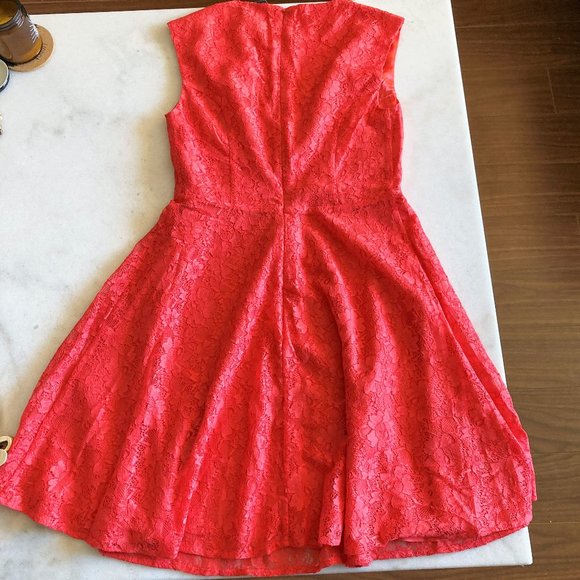 New! NWT French Connection v neck sleeveless coral lace fit & flare A line dress - Picture 6 of 8